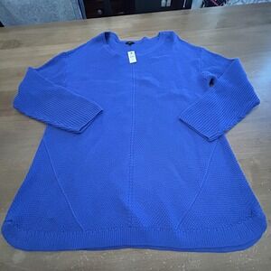 Talbots Sweater Womens 1X Blue 100% Pima Cotton Textured Knit Pullover Crewneck